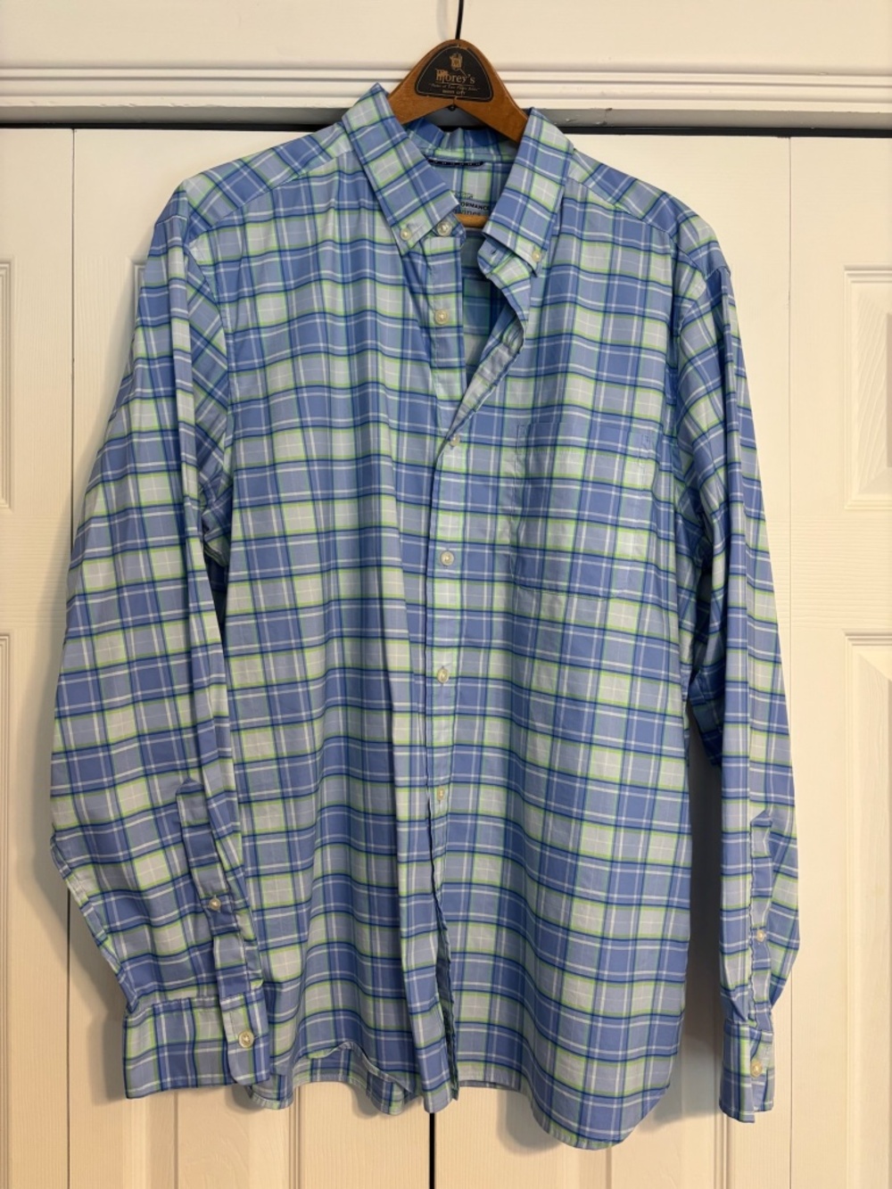Vineyard Vines OTG On-The-Go Performance Shirt Mens Large Blue Green Plaid brrr